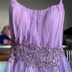 Purple glittered Prom dress with slit